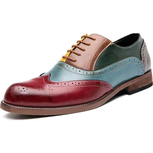 Big Size 38-48 Men Oxfords Faux Leather Shoes British Mix Color Shoes Handmade Comfortable Formal Dress Men Flats Lace-Up