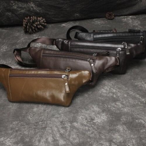 Versatile Simple head leather mens bag Retro Leather mobile phone bag gender womens slant straddle bag small waist bag