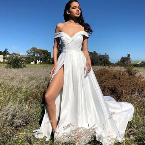 High Split prom Dress Long Off Shoulder A-Line Evening Dresses With Pockets Robe De Soiree Custom Made Lace Up Back Formal Gowns