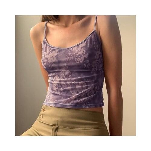 Vintage Floral Pattern Purple Crop Tops for girl Y2K Aesthetics Summer Spaghetti Straped Backless Mesh Cami baby Cute Sleeveless