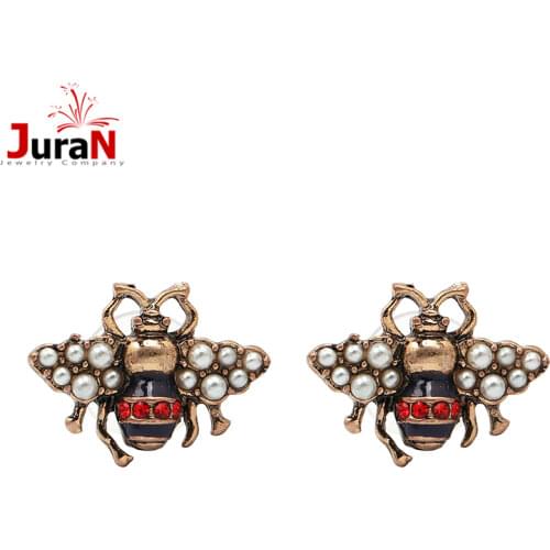 JURAN 2020 new arrival Bee crystal earrings party jewelry accessories cute pearl statement insect stud earrings for women