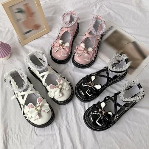 Womens Small Leather Shoes, Japanese Cute Round-toe Lolita Lace Shoes