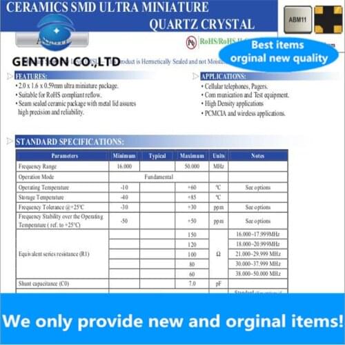 10pcs 100% new and orginal ABM11-25.000MHZ-D2X-T3 ABRACON Passive SMD crystal oscillator 2016 25M 25MHZ