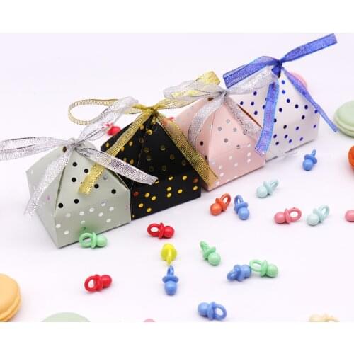 10pcs/lot European Pyramid Dot Candy Box with Ribbon Chocolate Gift Box For DIY Birthday Baby Shower Wedding Party Supply