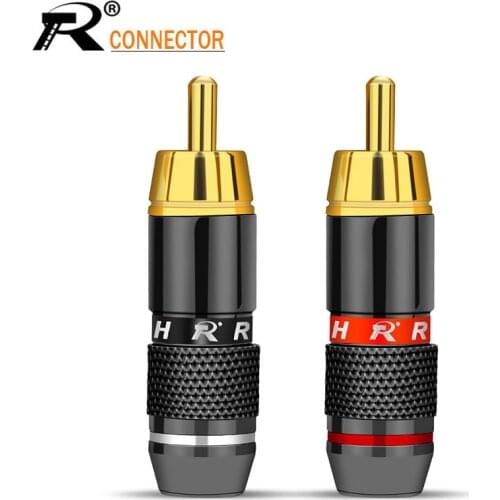 100pcs High Quality black&red Gold Plated RCA Connector RCA male plug adapter Video/Audio Connector Support 6mm Cable