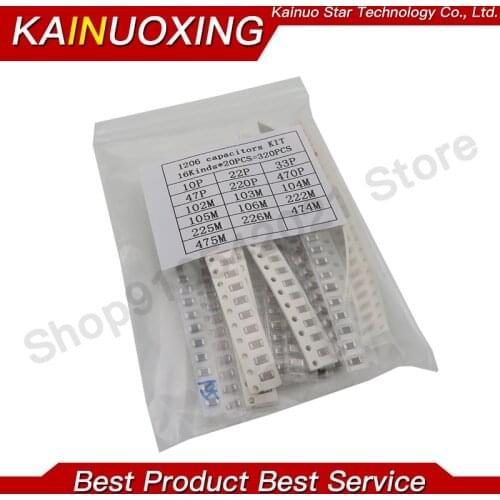 1206 SMD Capacitor assorted kit ,16values*20pcs=320pcs 10PF-22UF Samples kit