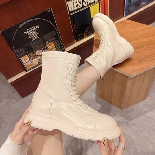 2021 Boots Womens Autumn and Winter New Thick with Short Tube British Womens Shoes Handsome Casual Motorcycle Boots