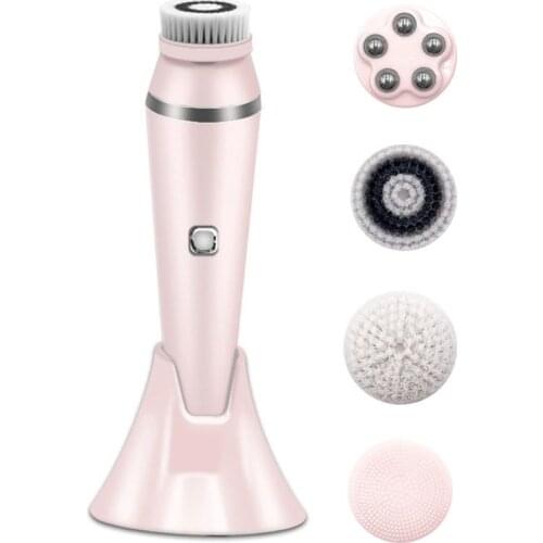 4 in 1 Electric Facial Brush Face Skin Spa Cleansing USB Rechargeable Massager Cleaner with 4 Heads