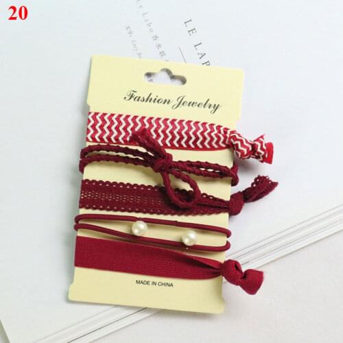 5Pcs/Set Women Elastic Scrunchies Pack Vintage Printed Knot Rubber Bands Ponytail Hair Accessories Hair Ties Rope Bracelet Decor