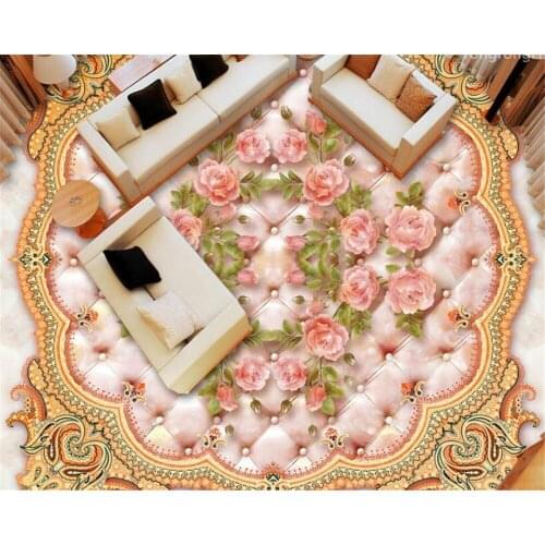 Beibehang European Rose Soft Bag Marble Relief 3D Floor Tile Tile Painting Bedroom Bathroom 3D Floor PVC Non-slip Floor Stickers