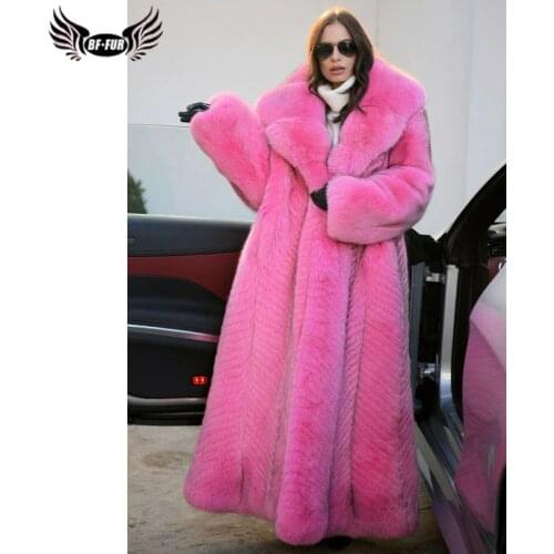 BFFUR 130cm Long Natural Fox Fur Coat 2021 New Trendy Rose Red X-Long Women High Quality Genuine Fox Fur Coat Luxury Outwear