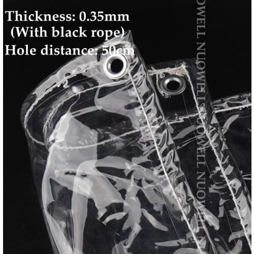 Big Size 0.35mm Soft Glass Transparent PVC Tarpaulin Black Rope Rainproof Tarp Super-perspective Garden Plant Balcony Cover