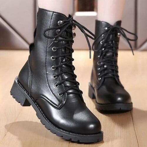 Ankle boots for women Black Large size 4.5-10 Motorcycle boots Increase Fashion Leather Rubber boots women Spring Gothic shoes