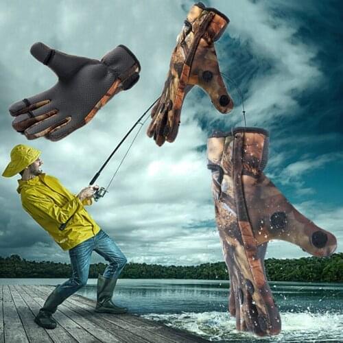 Three Finger Cut Camouflage Fishing Gloves Non-Slip Waterproof For Outdoor Sports Camping Hiking Photography Shooting Riding