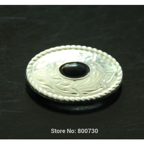 KB302) 50pc Western Prairie Dust Oval Concho Sterling-Silver w/ Black-Stone Leather Saddle Tack Belt Concho