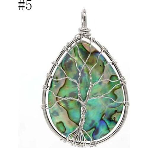 KFT Natural Abalone Shell Handmade Wire Wrapped Tree of Life Love Heart Round Oval Drop Shape Pendant for Women Men Jewelry