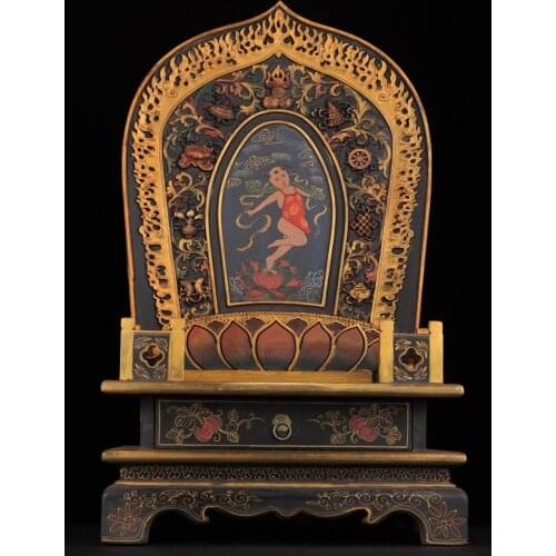 27" China Folk Collection old Wooden lacquerware Buddhist altar Place Buddha statue The purpose of enshrining Buddha statues