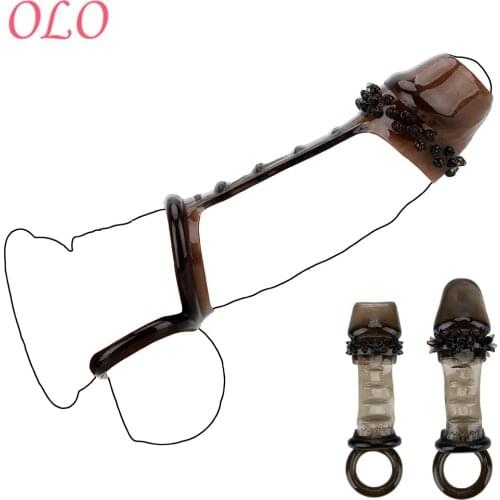 Cock Rings Penis Sleeve Extender Delay Ejaculation Adult Sex Toy Man Spike Dotted Condom Reusable Dildo Enlargement Penis Ring