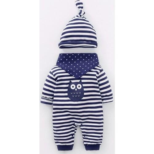 YiErYing Baby Suits Clothes Spring Autumn 3Pcs 100% Cotton Long Sleeves Cartoon Owl Hat+Bibs+Romper Newborn Jumpsuit Sets