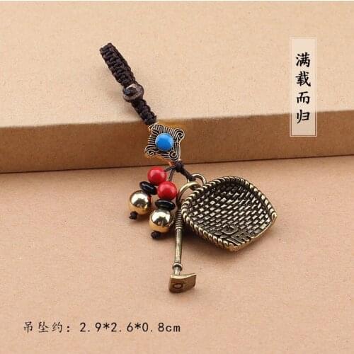 Copper Leaf/Tower/Pixiu/Cicada Keychain Handmade Vintage Small Bell Key Chains Pendant Keyring Brass Metal Car Key Holder Rings