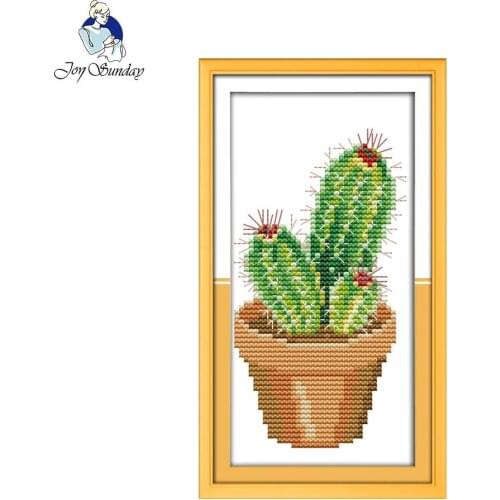 Joy Sunday Cactus Mini Cross Stitch Pattern Needlework Cross Stitch Counted Embroidery Kit Printed Cross-Stitching for Kid Gifts