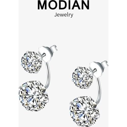 MODIAN Earrings 2019 925 Sterling Silver Clear Cubic Zirconia Ear Jacket for Women Wedding Statement Crystal Fashion Jewelry
