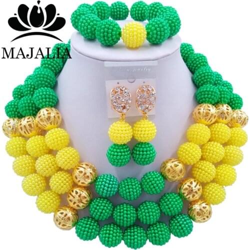 Fashion african jewelry set green and yellow Plastic Nigeria Wedding african beads jewelry set Free shipping Majalia-220