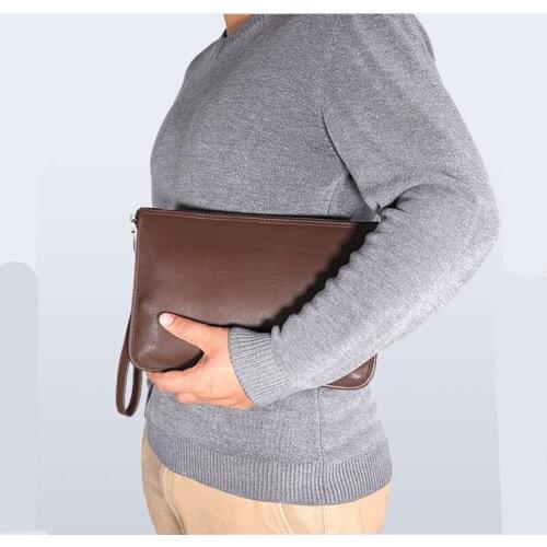 Retro fashion men natural real leather clutch bag large-capacity zipper business Mobile phone bag multi-card soft leather wallet