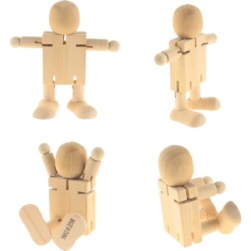 1pcs Unfinished Wooden Robot DIY Unique Handicraft Wood People Shapes Figures Toys for Children Playing Painting Arts Crafts