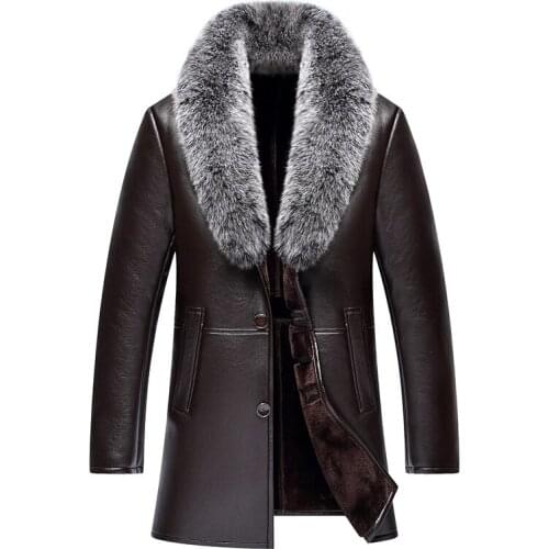 New Arrival Fashion High Quality Men Coat Thickened Collar Leather Faux Fur Turn-down Collar Single Breasted Plus Size M-3XL 4XL
