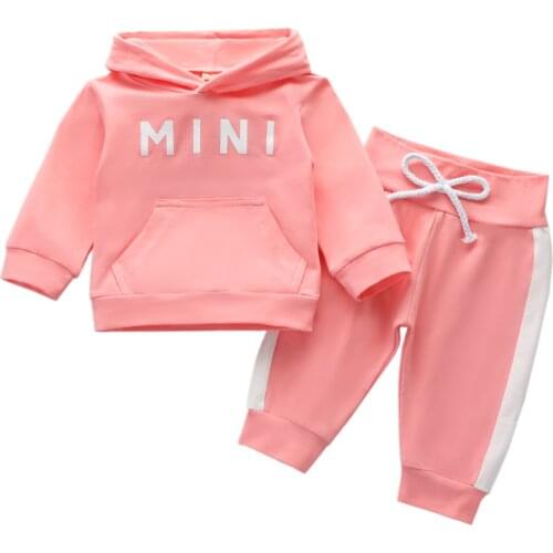 0-24M Autumn Toddlers Sportwear Clothes Set Baby Girls Lette Long Sleeve Hooded Top + Sports Style Trousers Kit