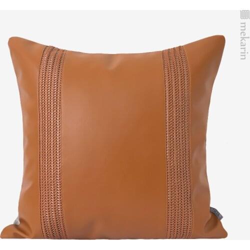 Cushions home decor orange leather woven decoration villa model living room sofa pillow cushion square pillow