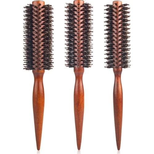 Roll Round Hair Care Tool Natural Bristles Hair Brush Hair Curly Wood Handle Hairdressing Tools Barber Fluffy Comb