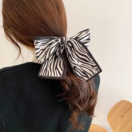 Hair Silk Scarf Cute Headband 2021 Ins New Ribbon Hair Accessories Temperament Long Striped Bow Tie Printing Trendy Hair Rope