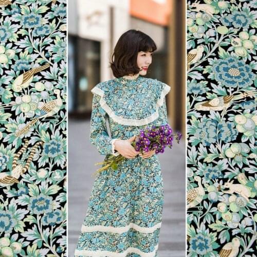 Summer Thin Polyester Vintage Flower Printed Chiffon Crepe Fabric For Sewing Women Long Beach Dress Shirt Fabrics by the meter