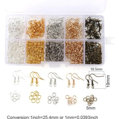 600Pcs Mixed Styles DIY Jewelry Findings Material Beads Cup Earring Hook Jump Ring Hook Pin Box Sets Jewelry Making Findings
