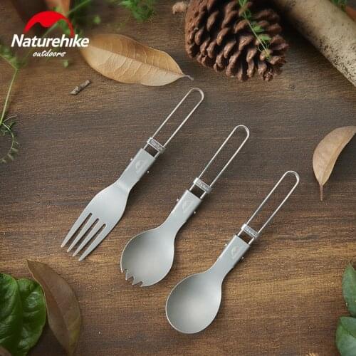 Naturhike Foldable Titanium Spoon Fork Fruit Dessert Dinner Utensils Spork Spoons Outdoor Tableware Camping Picnic Set