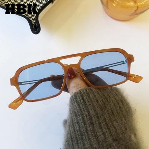 HBK Retro New Small Rectangle Sunglasses Women Men Vintage Double Beam Square Sun Glasses Brand Design High Quality UV400