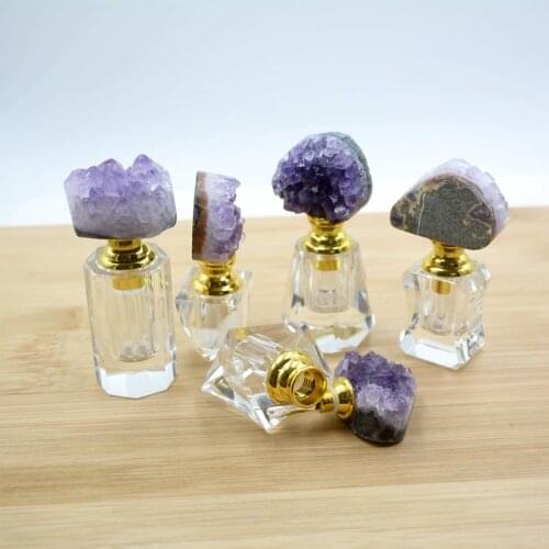 Glass perfume Bottle with Natural amethysts druzy caps Styles Vintage diffuser with stick fashion Home Table Decoration