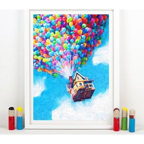 Balloon House UP Movie Print Pixar Poster Oil Painting Wall Art Canvas Painting Adventure Travel Posters Nursery Kids Room Decor