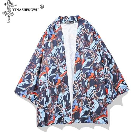 Japan Kimonos Cardigan Men Japanese Traditional Kimono Robe Yukata Kimono Femme Unisex Cardigan Shirt Tops Beach Loose Thin Coat