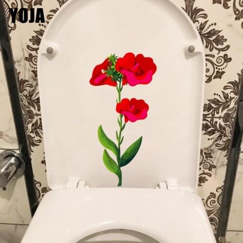 YOJA 11.9X23.8CM Red Trumpet Flower Fashion Home Lving Room Wall Decor WC Sticker Toilet T1-1434