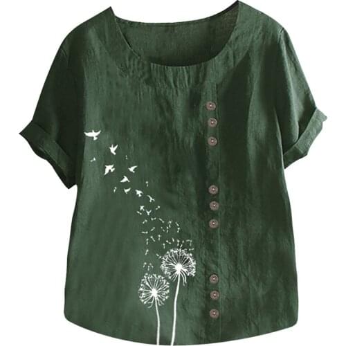 Plus Size Women Short Sleeve Tshirt Cotton Linen O-neck Print Tshirt Fashion Women Top T-shirt Camiseta Mujer Verano #G3