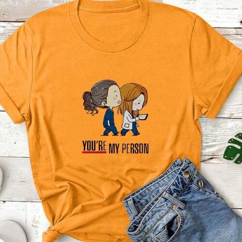 YOU'RE MY PERSON Cartoons Tee Shirt Femme Fashion Letter Pattern Cotton T-Shirts Women Round Neck Shirts Women