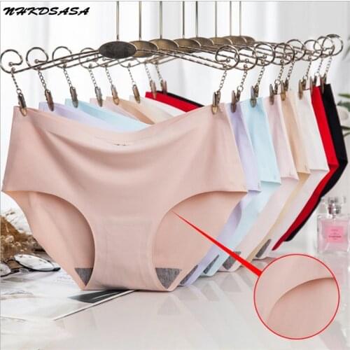 NHKDSASA Women Seamless Panties Silk Mid Waist Underwear For Female Girls Large Size Womens Panties Underpant Lingerie