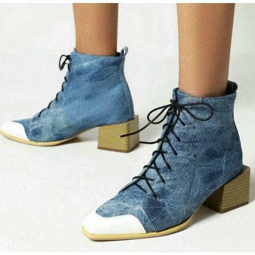 2021 Women Ankle Boots Fashion Mixed Color Round Toe Ladies Square Heel Boots PU Leather Cross Tied Womens Boots Black Yellow