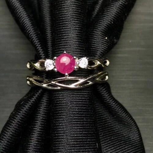 Fashion elegance Double two wears Natural red ruby Ring S925 Silver Natural Gemstone Ring girl Womens wedding Ring Jewelry