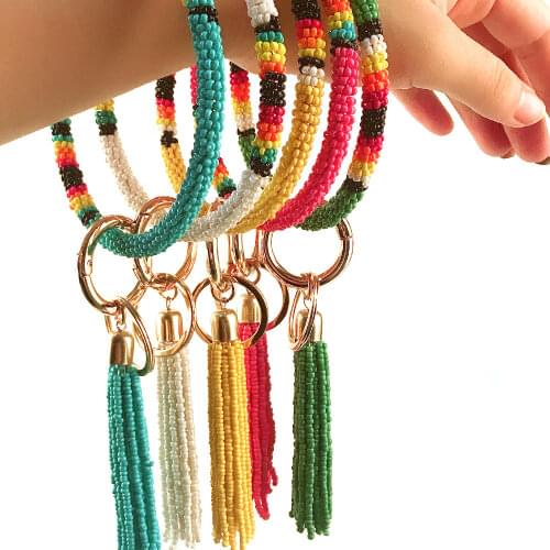 1PC Cute Colorful Rhinestone Bracelet Key Ring Unisex Charm Bangle Keychain Wristlet Hoop Dangle Keyring Fashion Accessories