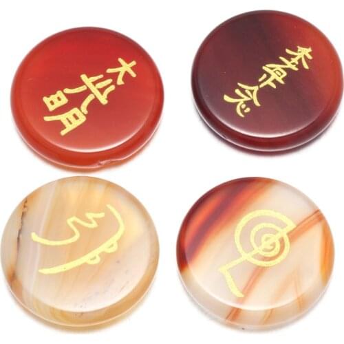 2020 Natural Stone Loose Beads Red Agateg Round Shape with Tianshan Runes Making for Charms Jewelry Gifts for Women 25x25mm