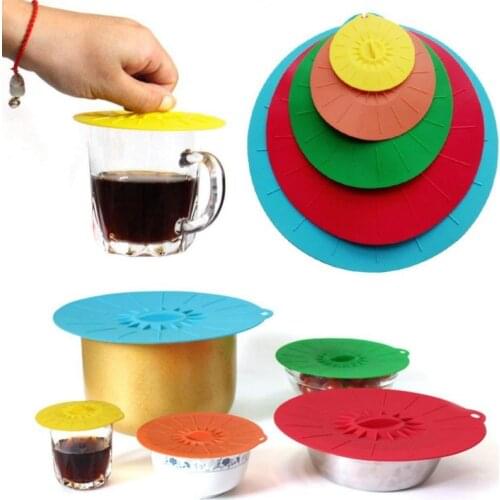 5PCS/Set Universal Silicone Suction Lid Easy Vacuum Seal Stretch Sealer Bowl Can Pan Pot Caps Cover Kitchen Cookware Accessories